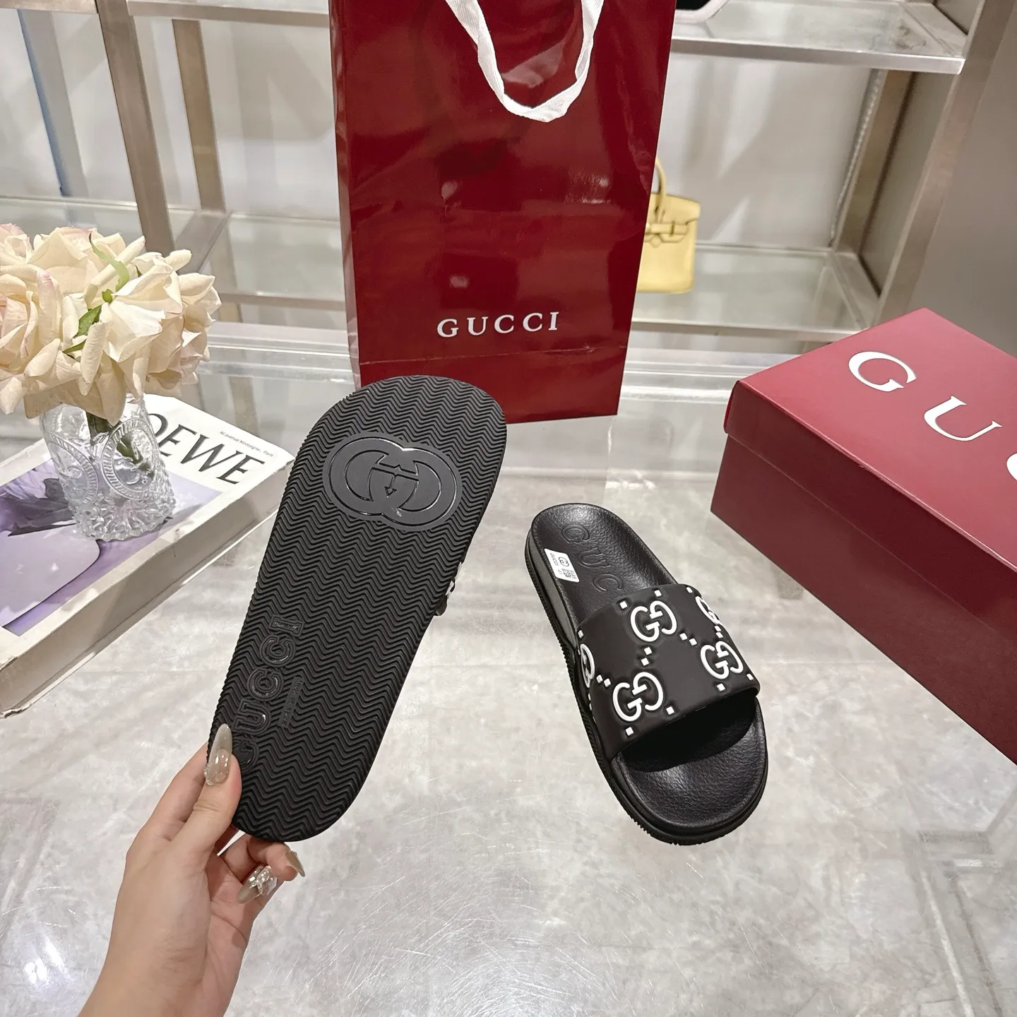 🅿️300💰 🌹Gucci official website Good Game slippers and sandals for men and women. In this special edition series, the acronym of the brand founder Guccio Gucci gives new meaning. In the gaming world, "GG" is a symbol of good sportsmanship and stands for "Good Game," which conveys the value system of the community. The modern acronym is a playful ode to the brand’s origins in the world of sports and leisure, illustrating how Gucci’s heritage continues to evolve. The parting greeting expresses the Gucci Good Game motto as the brand moves into new worlds, creating centers of play, self-expression, talent, freedom and individuality. Made with a rubber upper, these slippers are embellished with the collection's signature logo.  Rubber upper, unisex, G logo embossed, molded footbed, rubber sole, flat, made in Italy, sizes 36 to 46